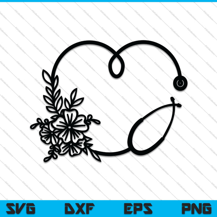 Estetoscopio floral flor corazón SVG PNG corte archivos imprimibles