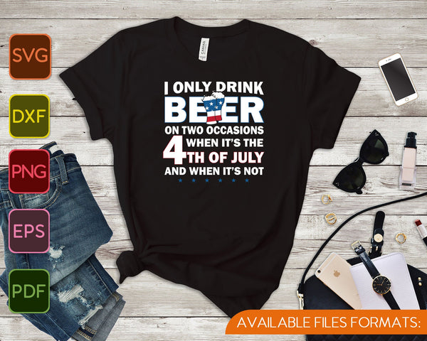 Funny 4th of July Beer Party Shirt with American Flag SVG PNG Cutting Printable Files - on a t-shirt