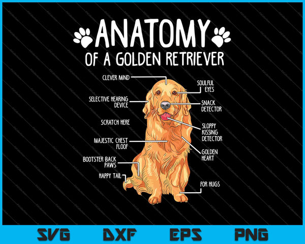 Grappige anatomie Golden Retriever hond minnaar cadeau SVG PNG snijden afdrukbare bestanden