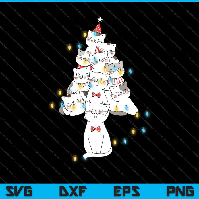 Grappige katten kerstboom Tee Ornament SVG PNG snijden afdrukbare bestanden