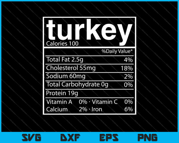 Datos nutricionales de alimentos divertidos Camisa Turquía Acción de Gracias SVG PNG Cortar archivos imprimibles