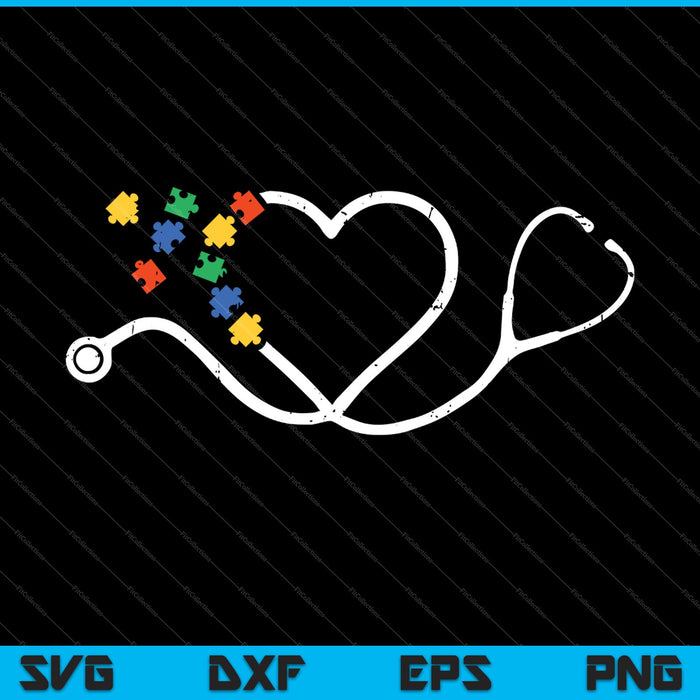 Funny Nurse Autism Puzzle Stethoscope Heart SVG PNG Cutting Printable Files
