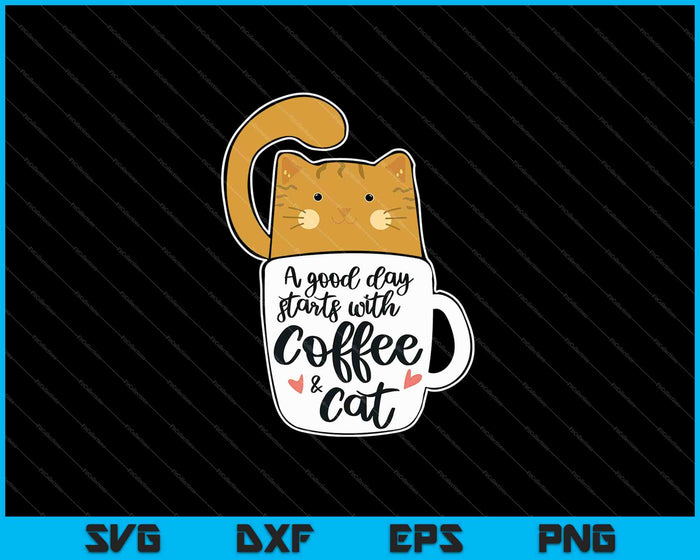 Funny Orange Coffee Cat SVG PNG Cutting Printable Files