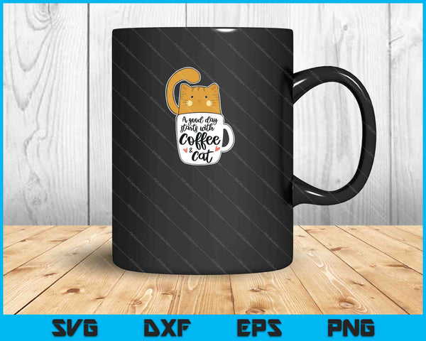 Funny Orange Coffee Cat SVG PNG Cutting Printable Files