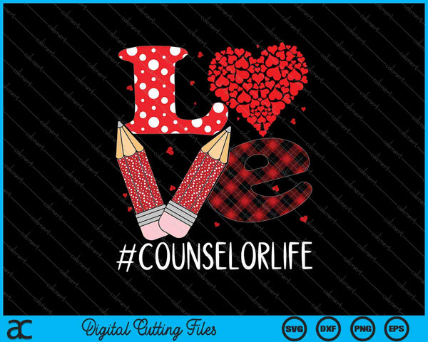 Funny Plaid Heart LOVE Counselor Valentine Day Christmas SVG PNG Cutting Printable Files