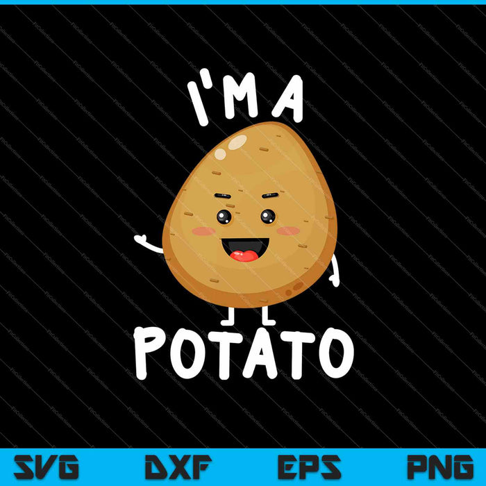 Grappige aardappel kostuum schattig Kawaii stijl glimlachend ik ben een aardappel SVG PNG snijden afdrukbare bestanden