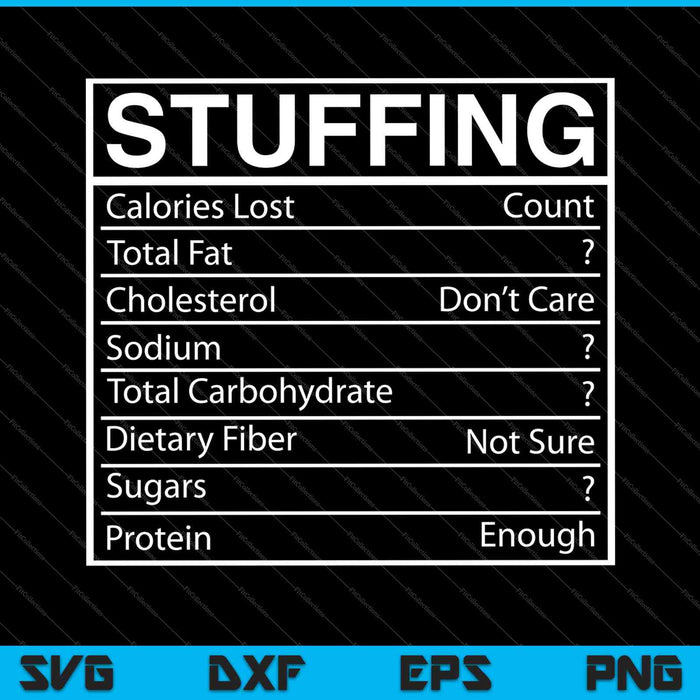 Etiqueta de datos nutricionales de relleno divertido Acción de Gracias Premium SVG PNG Cortar archivos imprimibles