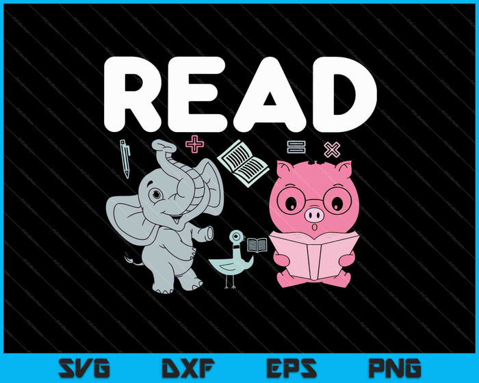 Grappige leraar bibliotheek lezen boekenclub Piggie olifant duiven SVG PNG-bestanden