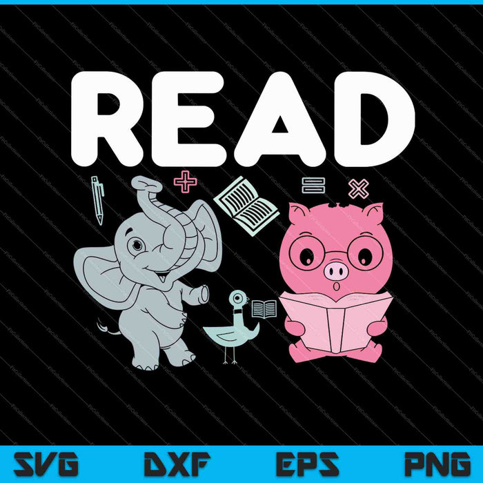 Biblioteca de profesores divertidos Leer Club de lectura Piggie Elefante Palomas SVG PNG Archivos