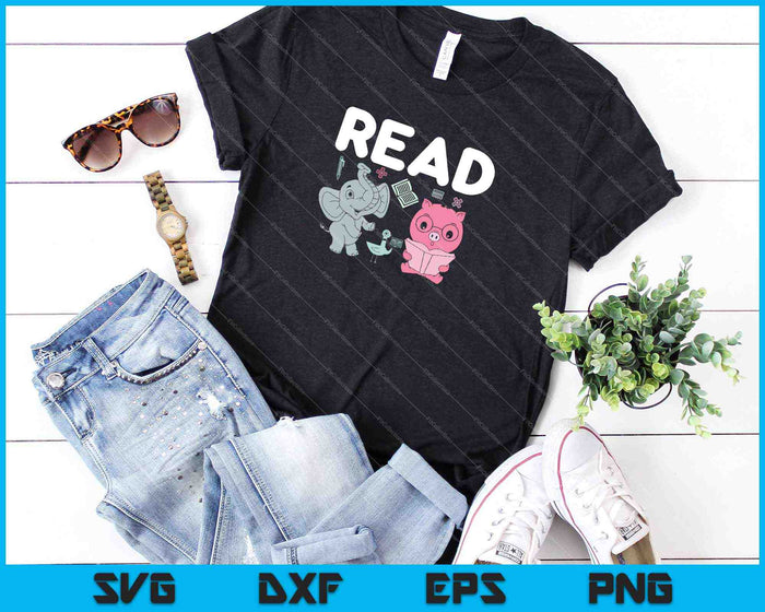 Funny Teacher Library Read Book Club Piggie Elephant Pigeons SVG PNG Files