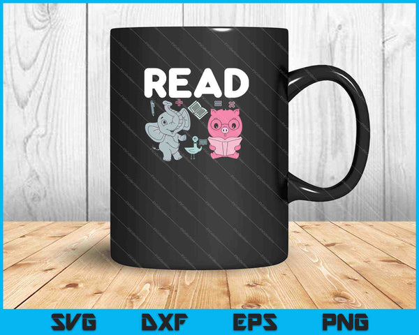 Funny Teacher Library Read Book Club Piggie Elephant Pigeons SVG PNG Files