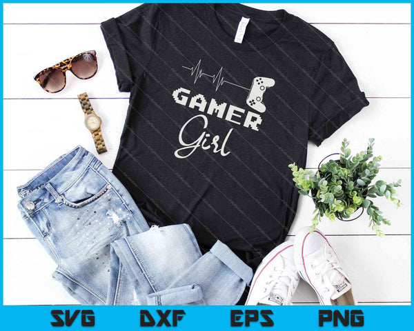 Gamer Girl Cute Heartbeat Gamer voor videogameliefhebbers SVG PNG-bestanden - on a t-shirt