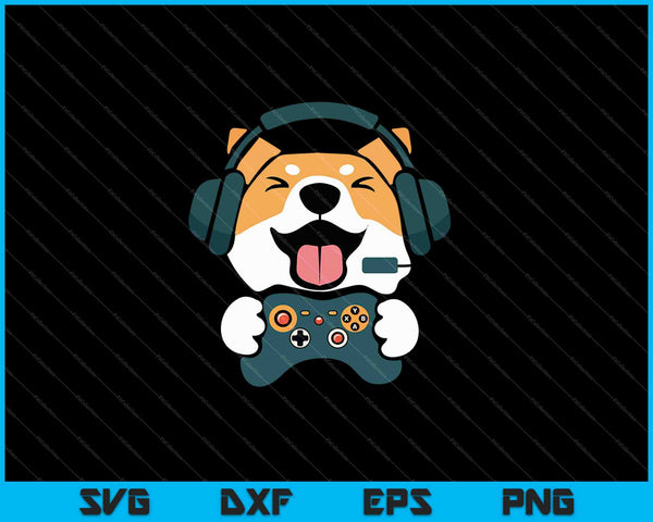 Gaming hond Shiba Inu videogamecomputer SVG PNG snijden afdrukbare bestanden