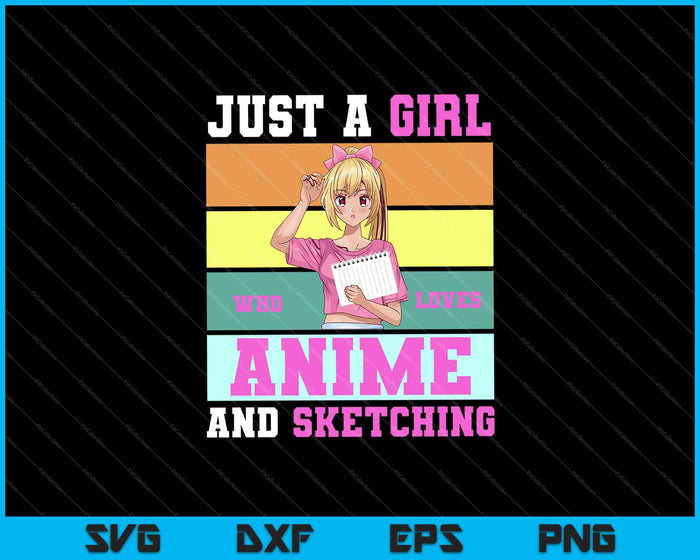 Chica ama el anime y dibujar anime Merch Anime Lover SVG PNG Cortar archivos imprimibles