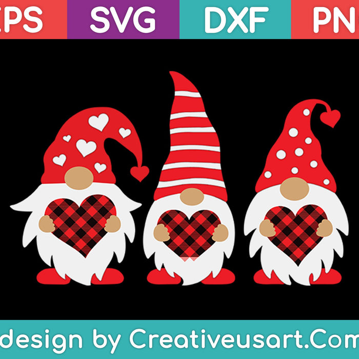 Gnomes Holding Hearts Valentine's Day SVG PNG Cutting Printable Files