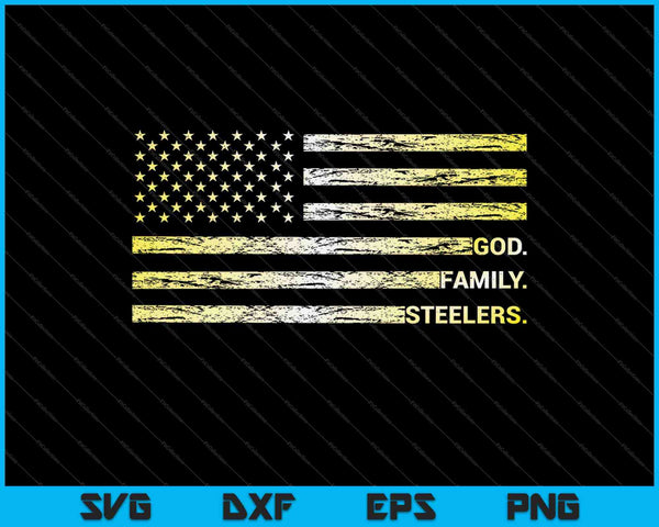 Dios Familia Steelers Pro Us Bandera Regalo del Día del Padre SVG PNG Cortar archivos imprimibles