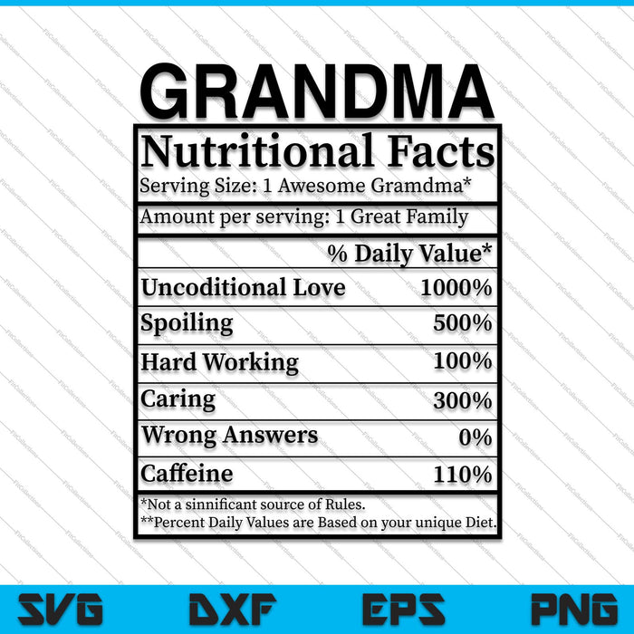Datos nutricionales de la abuela SVG PNG cortando archivos imprimibles