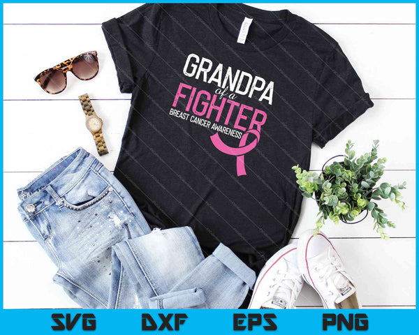 Grandpa Fighter Breast Cancer Awareness Pink Ribbon SVG PNG Cutting Printable Files - on a t-shirt