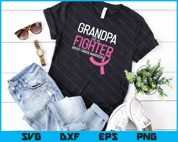 Grandpa Fighter Breast Cancer Awareness Pink Ribbon SVG PNG Files