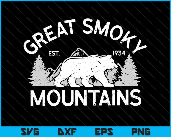 Great Smoky Mountains Black Bear SVG PNG Cutting Printable Files