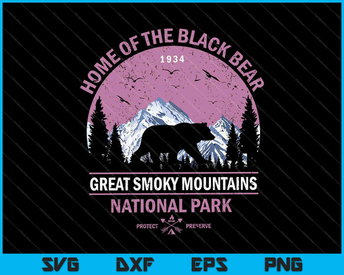 Parque Nacional de las Grandes Montañas Humeantes Hogar del Oso Negro SVG PNG Archivos imprimibles