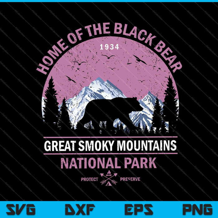 Parque Nacional de las Grandes Montañas Humeantes Hogar del Oso Negro SVG PNG Archivos imprimibles