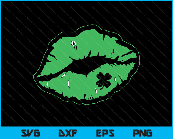 Labios Verdes Beso Irlandés 4 Hoja Trébol Día de San Patricio SVG PNG Cortar Archivos Imprimibles
