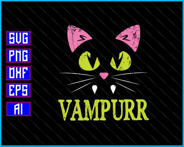Halloween Gato Vampurr SVG PNG Cortar archivos imprimibles