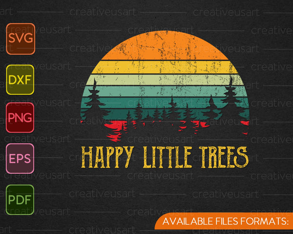 Happy Little Tree Bob Estilo Vintage SVG PNG Cortando Archivos Imprimibles