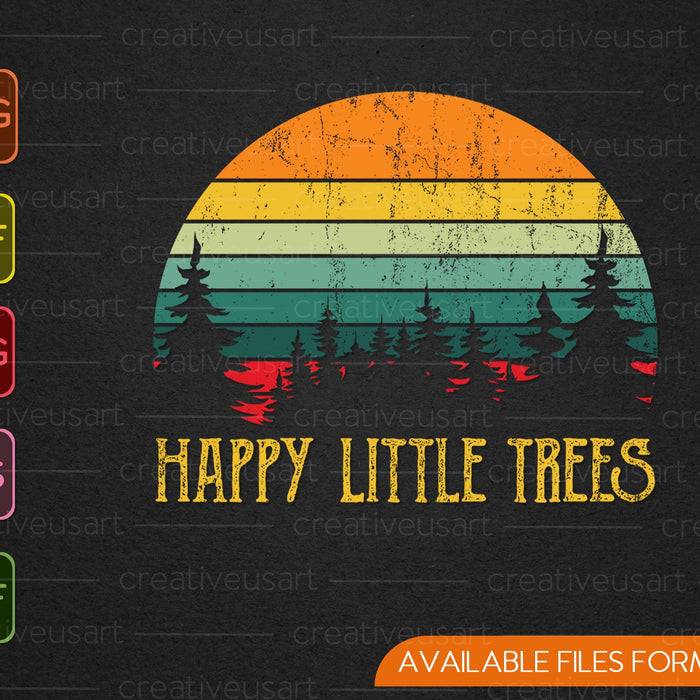 Happy Little Tree Bob stijl Vintage SVG PNG snijden afdrukbare bestanden