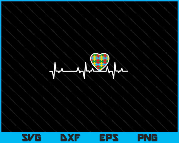 Hart puzzelstuk Heartbeat Cool autisme bewustzijn SVG PNG snijden afdrukbare bestanden