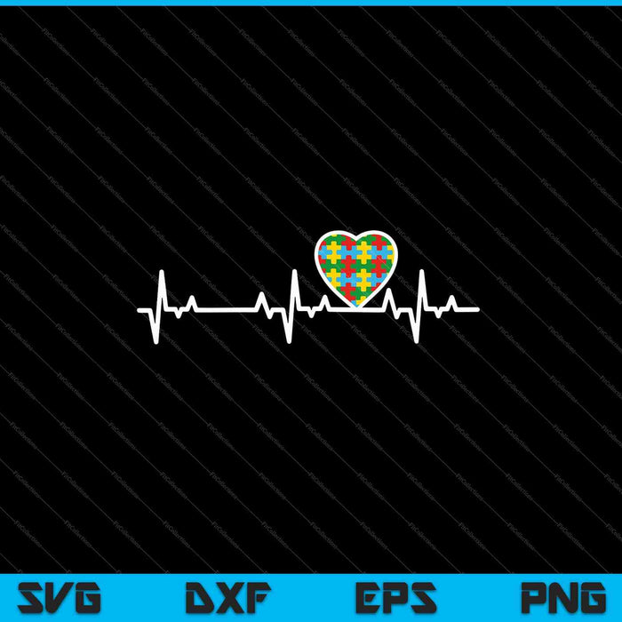 Hart puzzelstuk Heartbeat Cool autisme bewustzijn SVG PNG snijden afdrukbare bestanden