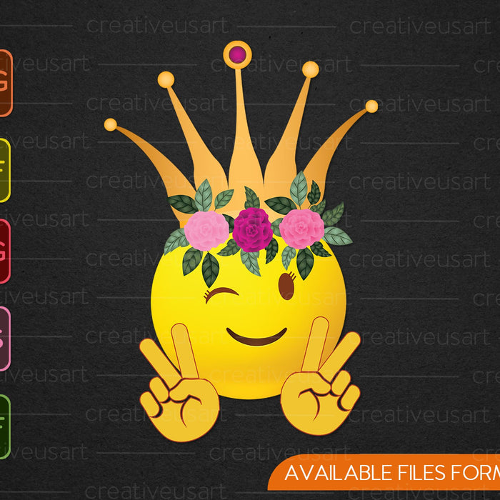 Hippie Flower Power kroon vrede smiley Emoji SVG PNG snijden afdrukbare bestanden