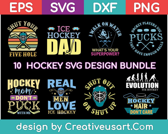 Hockey Svg Bundle - 10 piece set. For use with a Cricut or Silhouette Cameo machine.