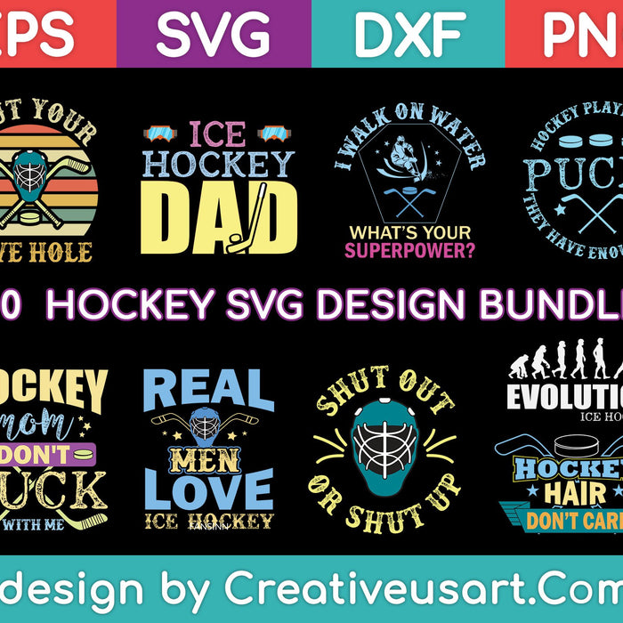 Hockey Svg Bundle - 10 piece set. For use with a Cricut or Silhouette Cameo machine.
