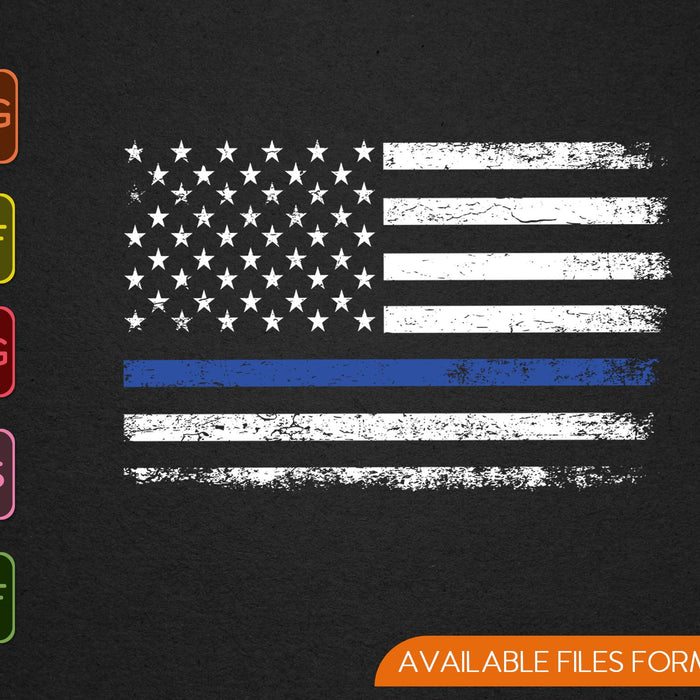 Blauwe lijn Amerikaanse vlag ondersteuning politie SVG PNG snijden afdrukbare bestanden