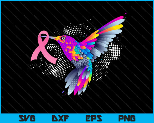 Colibrí Mes de Concientización sobre el Cáncer de Mama Cinta Rosa SVG PNG Cortando Archivos Imprimibles