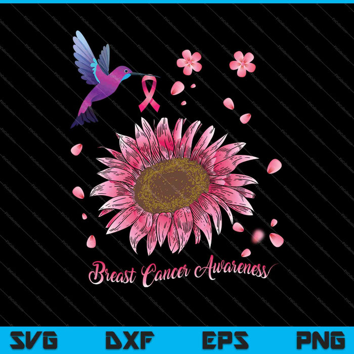 Hummingbird Sunflower Pink Ribbon Breast Cancer Awareness SVG PNG Cutting Printable Files