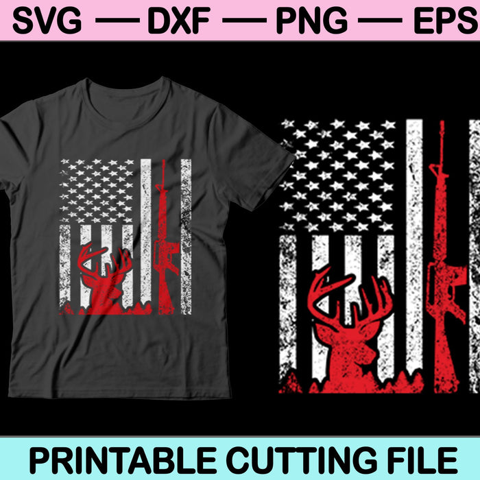Ciervos cazando bandera americana SVG PNG cortando archivos imprimibles