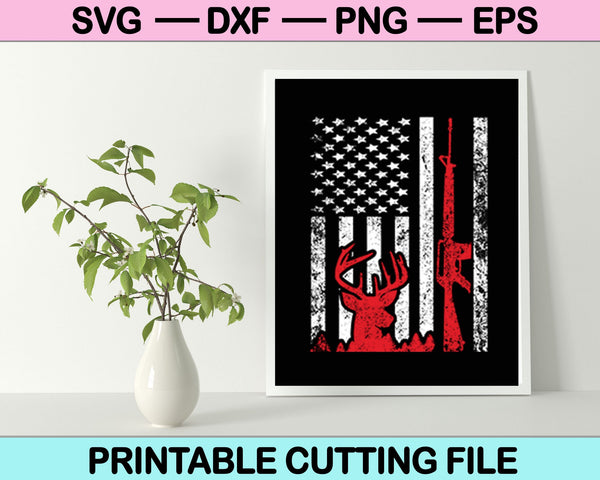 Ciervos cazando bandera americana SVG PNG cortando archivos imprimibles