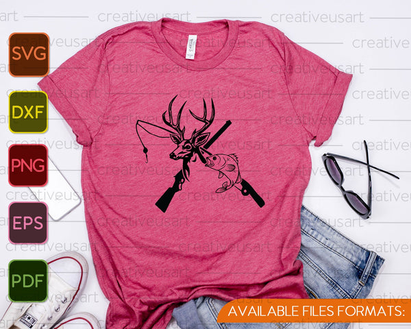 Hunting, Deer and Fish SVG PNG Cutting Printable Files - on a t-shirt