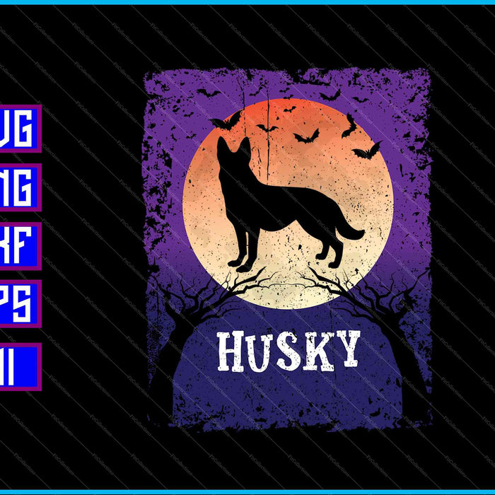 Husky Full Moon Dog SVG PNG Cutting Printable Files