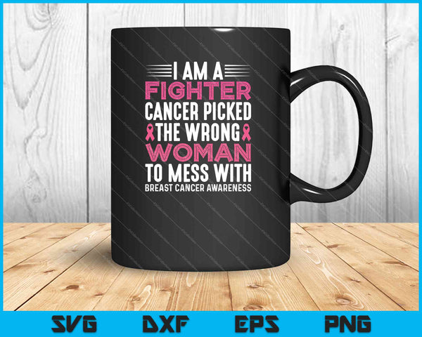 Soy un luchador Concientización sobre el cáncer de mama Cinta rosa Premium SVG PNG Cortar archivos imprimibles