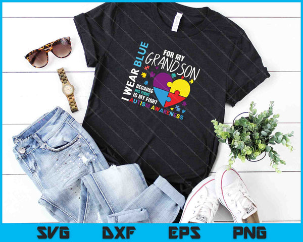 Llevo azul para mi nieto Conciencia del autismo SVG PNG Cortando archivos imprimibles - on a t-shirt