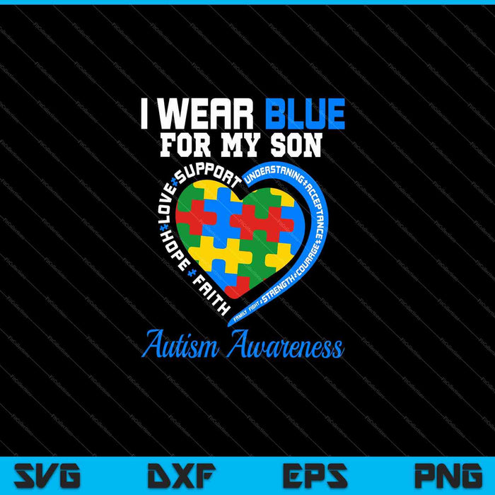 Llevo azul para mi hijo Conciencia del autismo SVG PNG Cortando archivos imprimibles