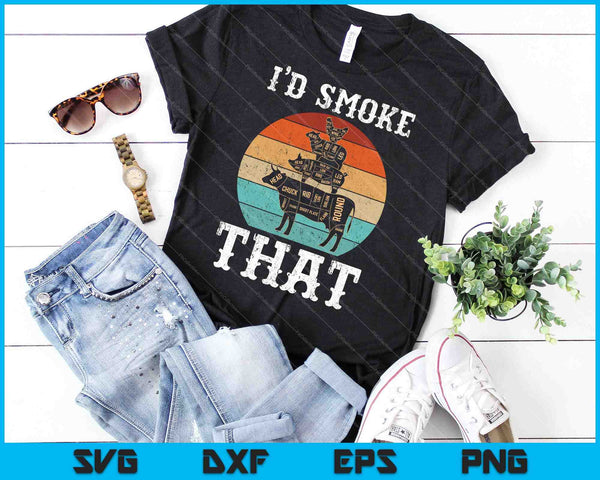 Ik zou die grappige Retro BBQ Party SVG PNG roken afdrukbare bestanden snijden - on a t-shirt