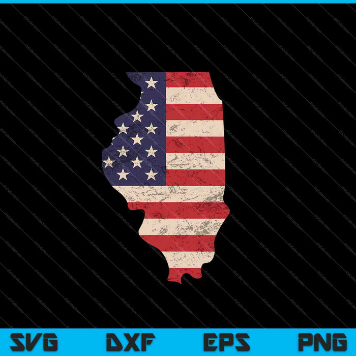 Illinois American Flag Vintage SVG PNG Cutting Printable Files