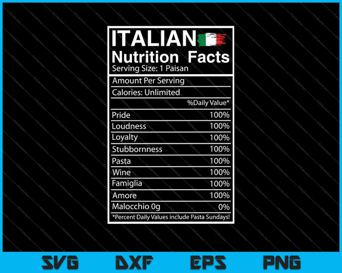 Datos nutricionales italianos SVG PNG cortando archivos imprimibles