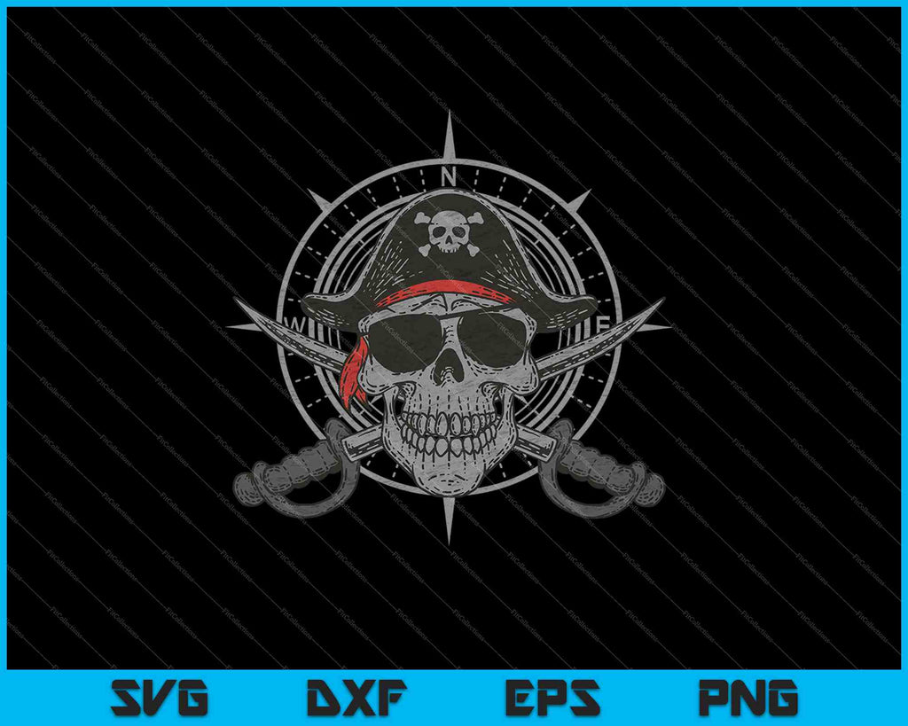 Jolly Roger Pirate Skull and Cutlasses Distressed SVG PNG Files ...