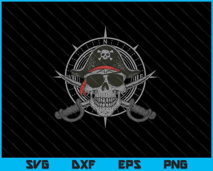 Jolly Roger Pirate Skull en Cutlass Kompas SVG PNG Snijden afdrukbare bestanden